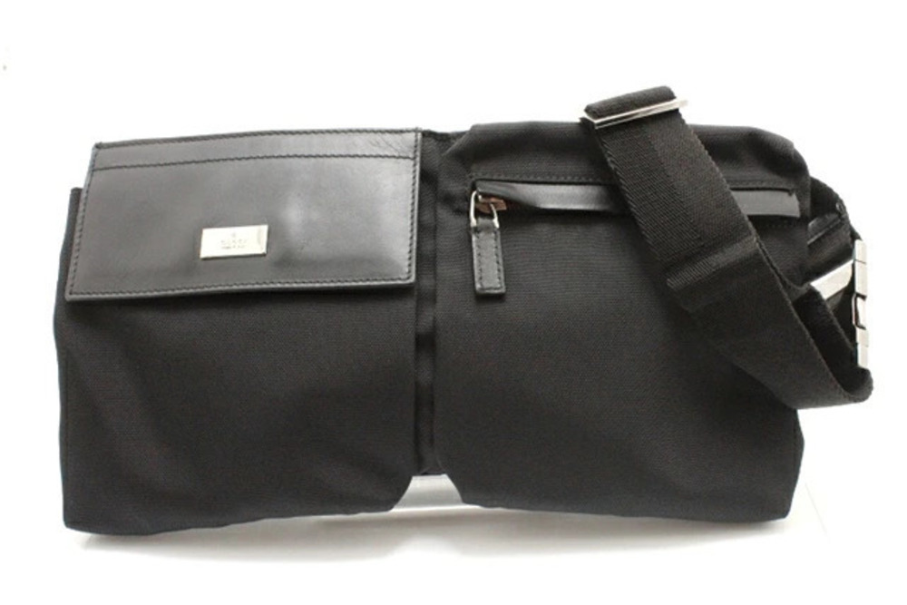 Gucci Waist Belt Crossbody Bag Canvas Leather Black